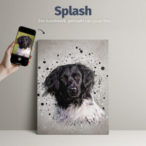 Herinnering aan je huisdier (hond, kat, paard). Een getekend dierenportret in Splash stijl van Pets and Pictures. Afgedrukt op canvas.