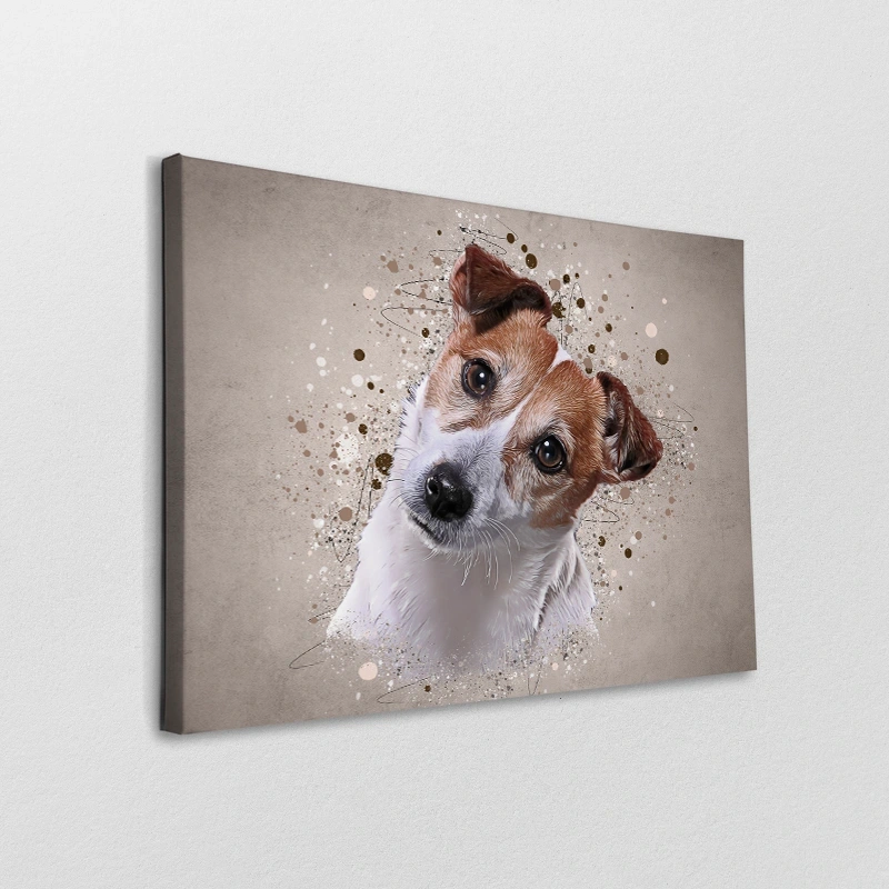 Splash kunstwerk afgedrukt op canvas, jack russel hondje.