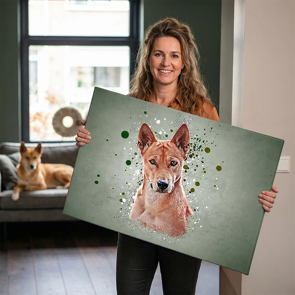 Kleurrijk en spetterend, creatief Splash wall-art op canvas van je huisdier.