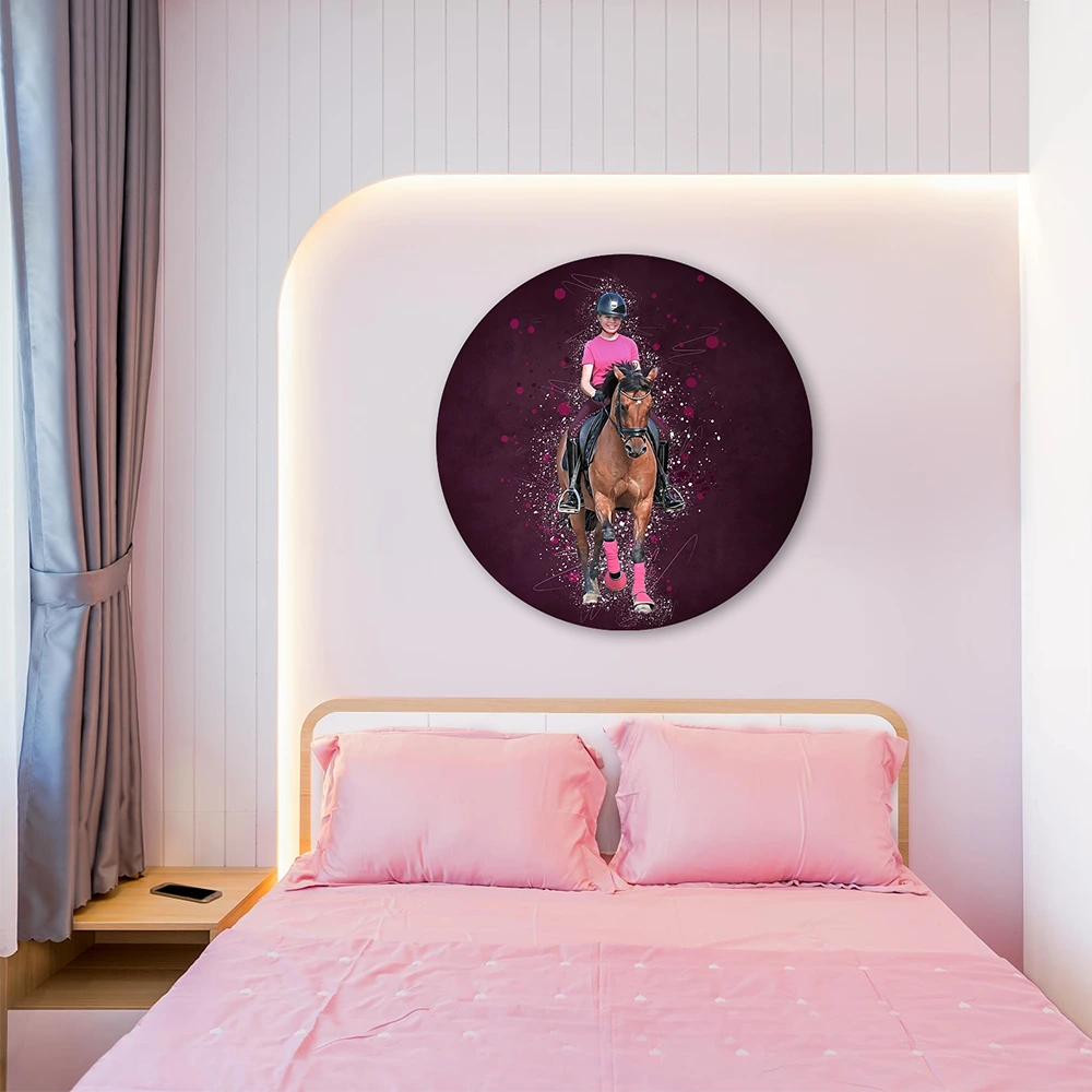 Splash paardenportret - tienerkamer, slaapkamer. Herinnering aan je paard of ander dier. Kunstwerk aan de muur. Wandcirkel.