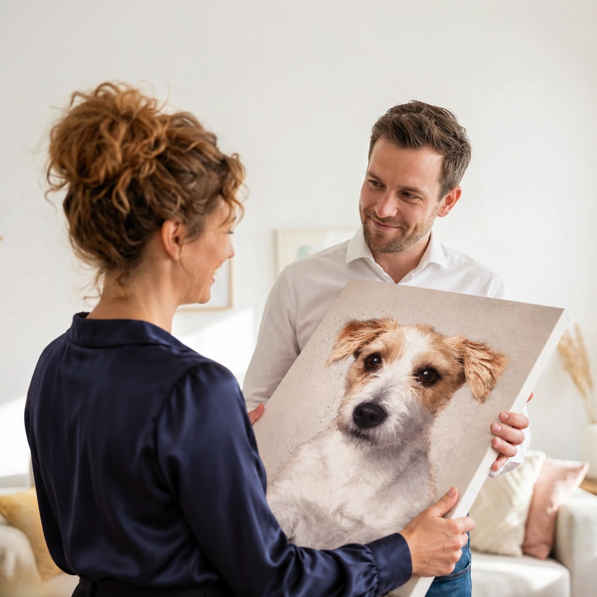 Geef je partner een handgetekend portret van de hond cadeau.