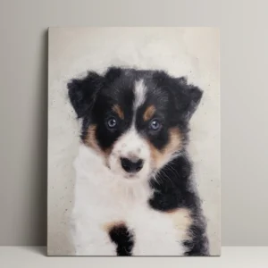 Gepersonaliseerd watercolor portret van een puppy op canvas, handgemaakt door Pets & Pictures