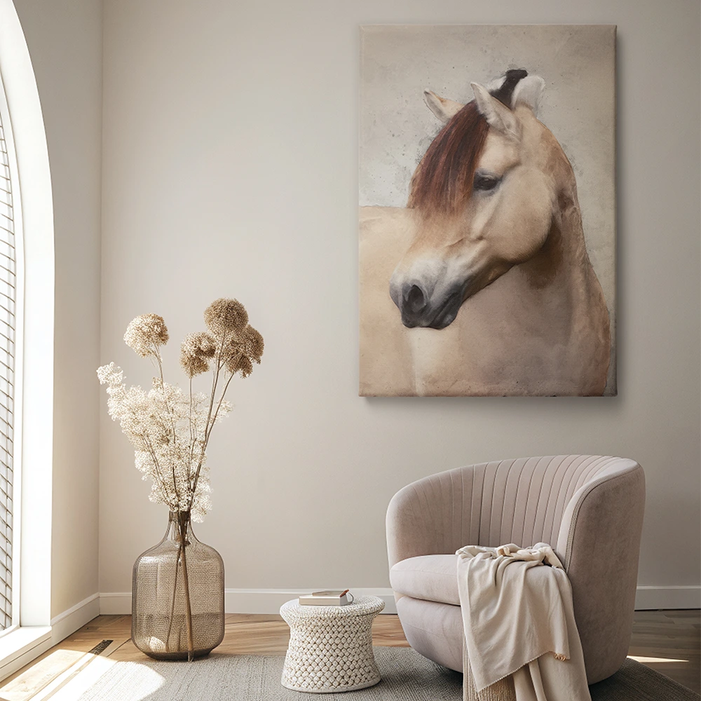 Kunstwerk van fjordenpaard. Schilderij van je huisdier. Portret.