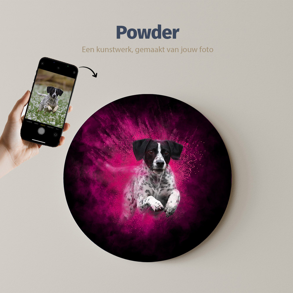 Powder portret van jouw dier. Een kleurrijk kunstwerk op maat.