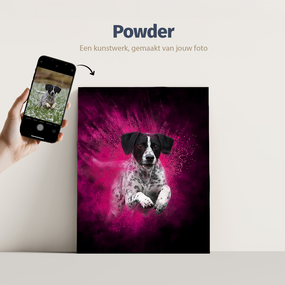Powder huisdier portret. Pets and Pictures: een kunstwerk, gemaakt van jouw foto.