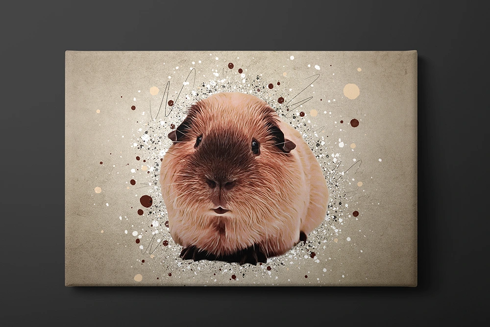 Handgemaakt Splash portret van een cavia, afgedrukt op canvas