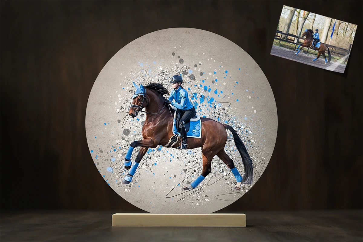 Een spetterend splash portret van jou en je paard (of een ander dier)