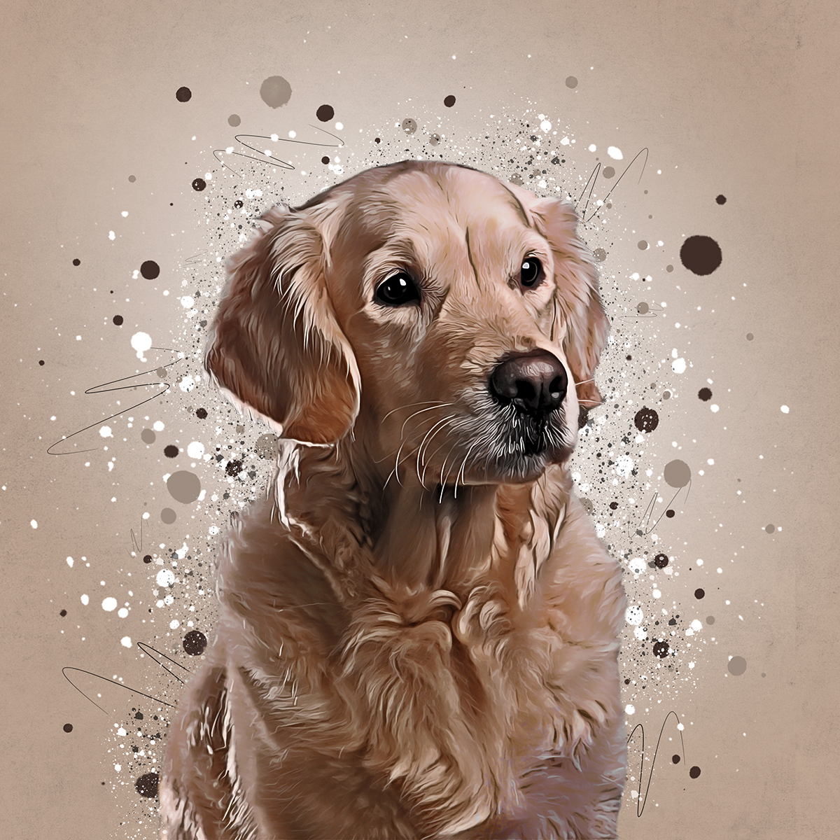Splash - Spetterend dierenportret - Handgetekend schilderij door Pets & Pictures